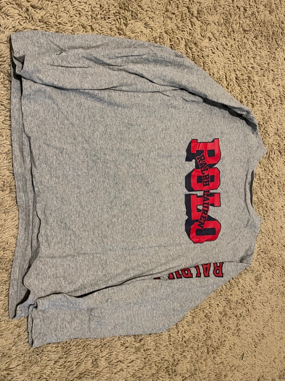 Polo by Ralph Lauren Heather Gray Crewneck with Red and Navy Block Letters